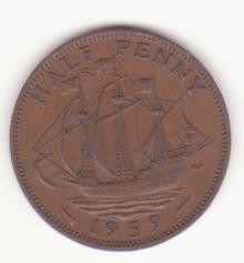 Marea Britanie &frac12; Penny 1959 - Elizabeth II 1st portrait; without &#039;BRITT:OMN&#039;
