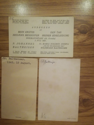 1937, 1942 Lot 3 doc Pr. Johannes Baltheiser, romano catolic, o semnatura foto