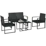 Set mobilier gradina/terasa, negru, ratan sintetic, 1 masa din 2 piese, 2 scaune, 1 canapea, Amaris, ART