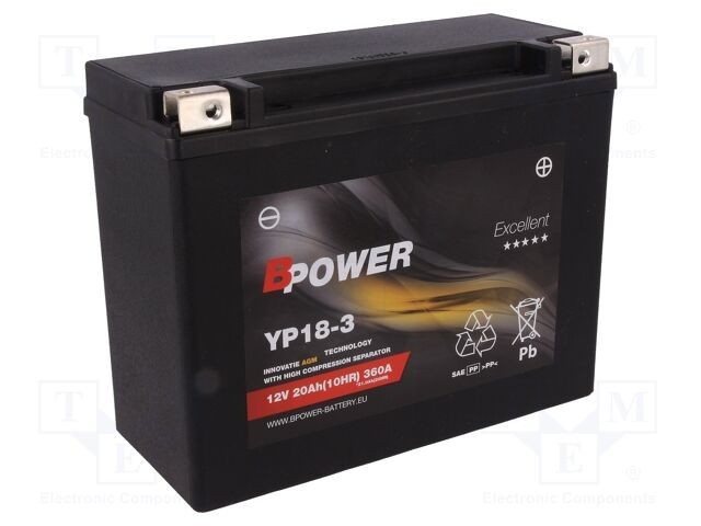 Acumul: plumb-acid 12V 20Ah AGM 205x90x162mm 360A 7,7kg