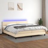 Cumpara ieftin Pat cu arcuri, saltea și LED, crem, 200x200 cm, textil