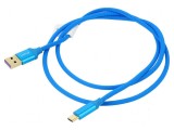 Cablu USB 2.0 A la C, 1m, albastru, mufă aurită