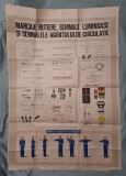 MILITIA - Republica Socialista Romania, Marcaje rutiere, Semnale luminoase si semnalele agentului de circulatie - poster afis uz scolar, anii 1970
