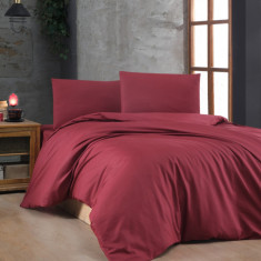 Lenjerie de pat dubla King (EU) Maroon v2, Patik, 3 piese, 260x220 cm, bumbac ranforce, multicolor