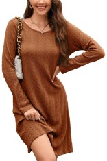Rochie tricotată STYLEWORD pentru femei, cu m&acirc;neci lungi, rochie de toamnă, pulover, tunică elegantă de toamnă, rochie de iarnă