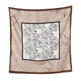 Cumpara ieftin Esarfa din satin Khaki and White Flowers