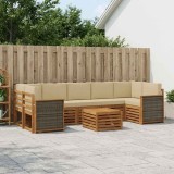 vidaXL Set de canapele de exterior cu pernă 8 pcs Natural și Bej 3384139