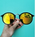 Ochelari Soare Oglinda Unisex Retro Negri UV400 Dama/Barbat Metal Argintiu