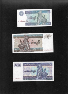 Set Myanmar 1 + 5 + 10 kyats 1994 (96) unc pret pe set foto