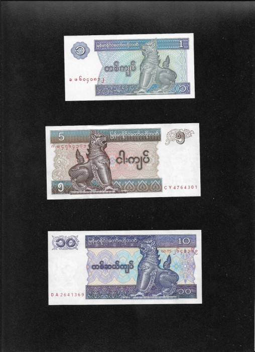 Set Myanmar 1 + 5 + 10 kyats 1994 (96) unc pret pe set