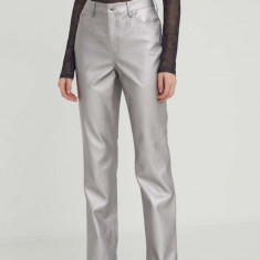 Karl Lagerfeld Jeans pantaloni femei, culoarea argintiu, drept, high waist