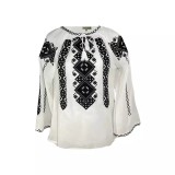 Cumpara ieftin Ie Traditionala Alba cu Motiv Geometric Negru- IML04