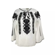 Ie Traditionala Alba cu Motiv Geometric Negru- IML04