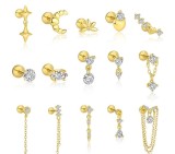 Cumpara ieftin Cercei Piercing din Argint 925 Placat cu Aur , Colectia Minimalist Labret cu surub Plat E i Zirconiu (Diverse Modele)