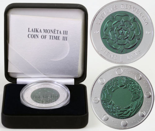 LETONIA 2010 -1 Lats Argint /Niobium 900 / 17,15 gr /34mm &ldquo;Coin of time&rdquo; /caseta