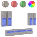 Cumpara ieftin Comode TV de perete cu lumini LED, 7 piese, gri sonoma