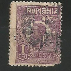 No(08)timbre-Romania 1919-L.P.73-UZUALE FERDINAND-PERFIN MB&Co.-1 LEU