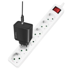 PRELUNGITOR LOGILINK, Schuko x 6, cablu 3G 1.5mm2, 230 V/16 A, 50 Hz, max. 3500 W, buton intrerupator iluminat, IP20, 1.5m, alb, &quot;LPS202&quot; (timbru verd