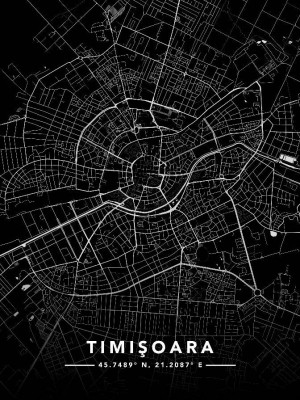 Tablou Canvas, Tablofy, Hartă Timişoara &amp;middot; Street Map, Printat Digital, 70 &amp;times; 100 cm foto