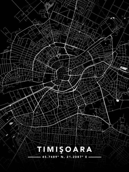 Tablou Canvas, Tablofy, Hartă Timişoara &middot; Street Map, Printat Digital, 70 &times; 100 cm