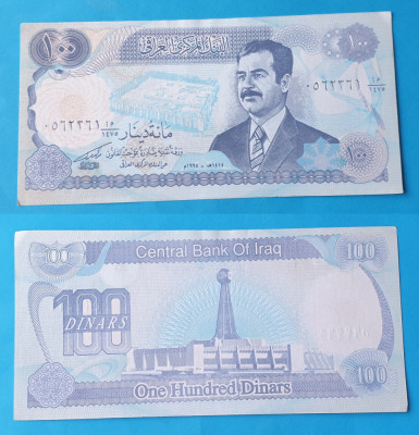 Bancnota veche - IRAK IRAQ 100 DINARI DINARS - Sadam - in stare foarte buna foto