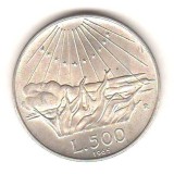 SV * Italia 500 LIRE 1965 * Dante Alighieri * ARGINT .800 * AUNC+ + luciu monetar, Europa