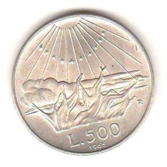 SV * Italia 500 LIRE 1965 * Dante Alighieri * ARGINT .800 * AUNC+ + luciu monetar