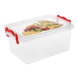 Caserola Plastică Transparentă 3L cu M&acirc;nere Roșii - Oem CMCLASS