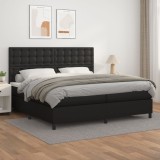 Cumpara ieftin Pat box spring cu saltea, negru, 200x200 cm, piele ecologică
