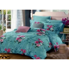 Lenjerie de pat pentru o persoana cu husa de perna dreptunghiulara, Monte Carlo, bumbac mercerizat, multicolor