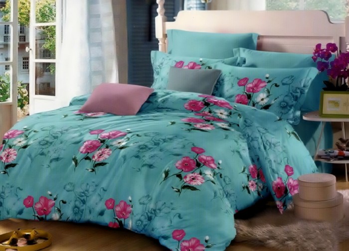 Lenjerie de pat matrimonial cu husa de perna dreptunghiulara, Monte Carlo, bumbac mercerizat, multicolor