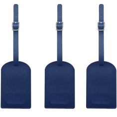 Set 3 etichete pentru bagaje Miewaa, 22 x 6.7 cm, piele PU, albastru