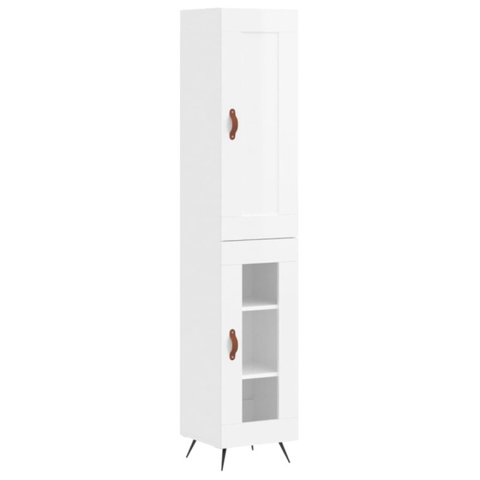 Dulap inalt, alb extralucios, 34,5x34x180 cm, lemn prelucrat