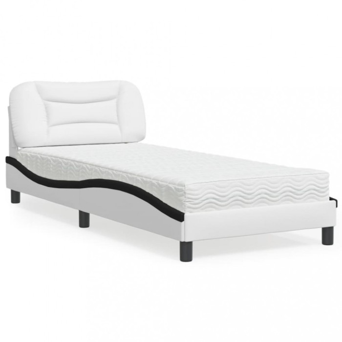 vidaXL Pat cu saltea, alb și negru, 80x200 cm, piele ecologică 3208688