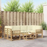 vidaXL Set Canapele Exterior Sectionale Modulare Lemn Acacia Alb Crem Cu Perne 7 Piese