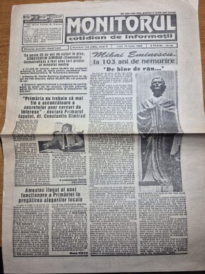 ziarul monitorul 15 iulie 1992 - 103 ani de la moartea lui eminescu foto