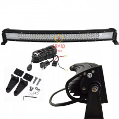 Set proiector led bar curbat offroad 405W 86 Cm + kit cabluri releu si buton foto