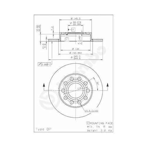 Set disc frana Audi 80 B4 Avant (8c5) 09.91-01.96, 80 B5 Avant (8d5) 09.91-07.95, A4 B6 (8e2) 11.00-12.05, A4 B6 Avant (8e5) 02.00-12.05, A4 B6 Conve