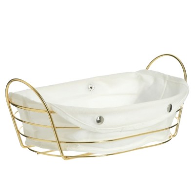 Cos metalic oval Pufo Luxury de bucatarie pentru servire paine, cu husa detasabila textila, 27 x 20 cm, auriu foto