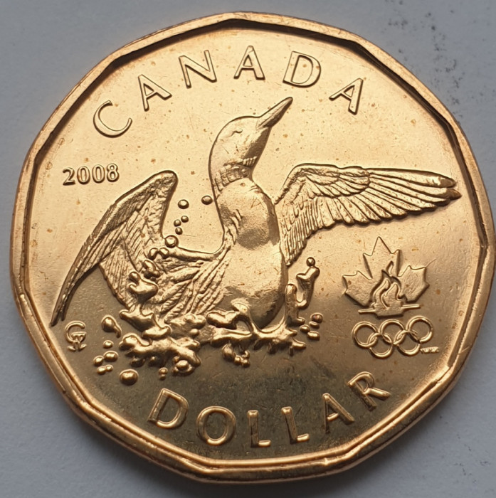 Monedă 1 Dollar 2008 Canada, unc, Lucky Loonie, km#787