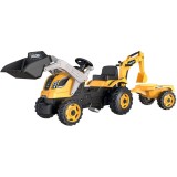 Cumpara ieftin Tractor cu pedale Smoby Builder Max galben cu remorca, scaun reglabil, plastic, max 30kg, 3 ani+