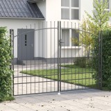 vidaXL Poarta de Grădină cu V&acirc;rf de Lance Deschidere Dublă Gri 200x300 cm Oțel