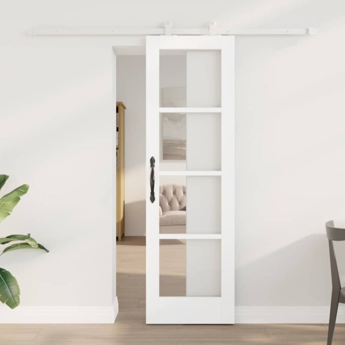 Ușa Glisantă cu Set de Hardware &#039;ORKDAL&#039;Alb Lemn Masiv și Sticlă
