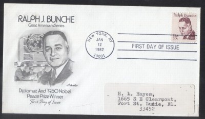 United States 1982 Ralph J Bunche FDC K.718 foto