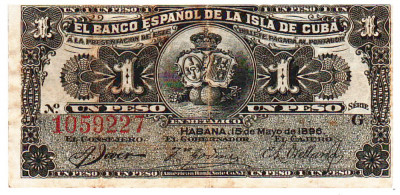 Cuba 1 Peso 1896 Seria 1059227 foto
