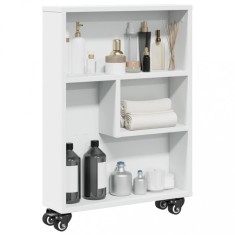 vidaXL Cărucior de depozitare &icirc;ngust, alb, 48x13x68 cm, lemn prelucrat