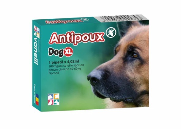 PIPETA ANTIPARAZITARA PURICI, CAPUSE PENTRU CAINI, ANTIPOUX DOG XL 40-60KG (CUTIE X 1PIP)
