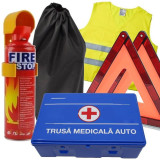 Kit siguranta rutiera - trusa, 2x triunghiuri, stingator tip spray, vesta, geanta