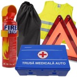 Cumpara ieftin Kit Siguranta Auto Omologat: Trusa Medicala, 2 Triunghiuri Reflectorizante, Stingator Spray 1kg, Vesta, Geanta Depozitare