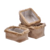 Cumpara ieftin Set 3 cosuri depozitare textil maro 31 x 21 x 16,5 cm, 34 x 25 x 18 cm, 37 x 28 x 20,5 cm